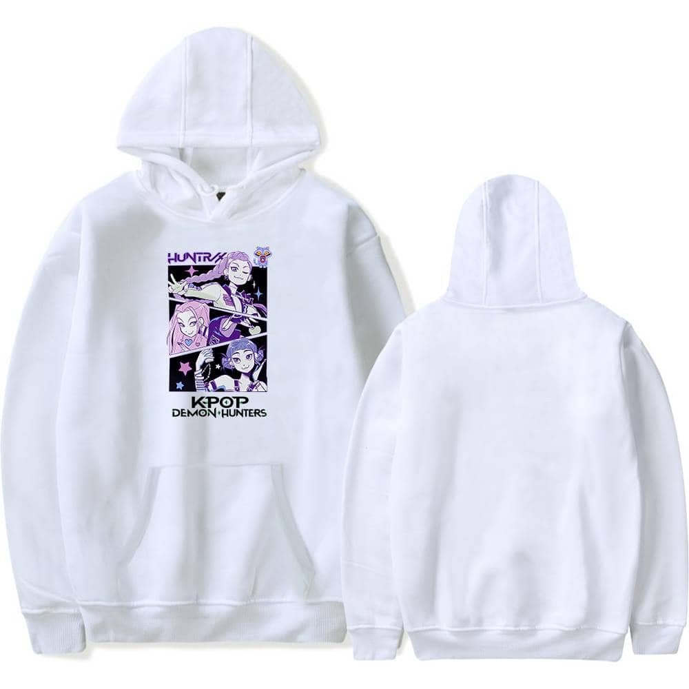 Vintage-inspired, affordable, stylish statement hoodie featuring a bold, eye-catching graphic of popular KPOP demon hunters, perfect for making a cool fashion statement without breaking the bank.