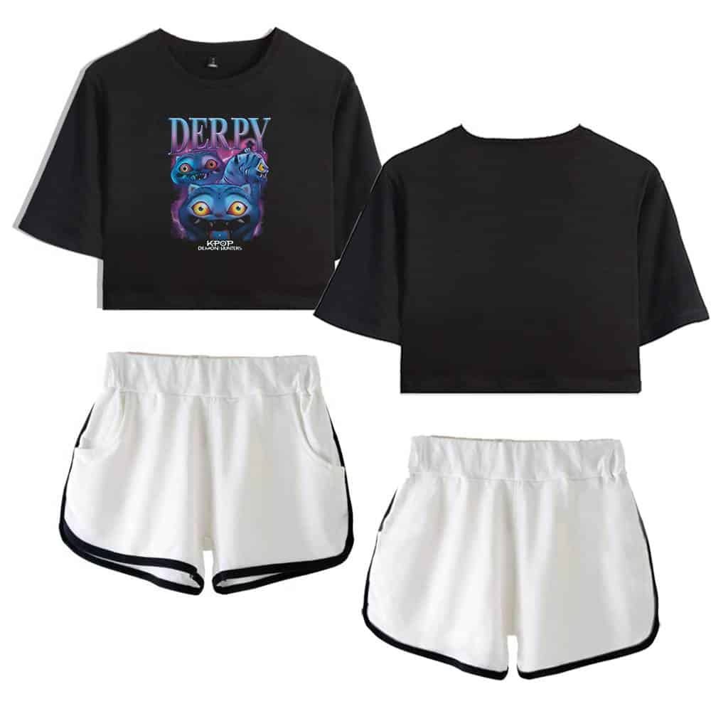 Derpy graphic crop top and shorts set, trendy and affordable casual summer outfit.