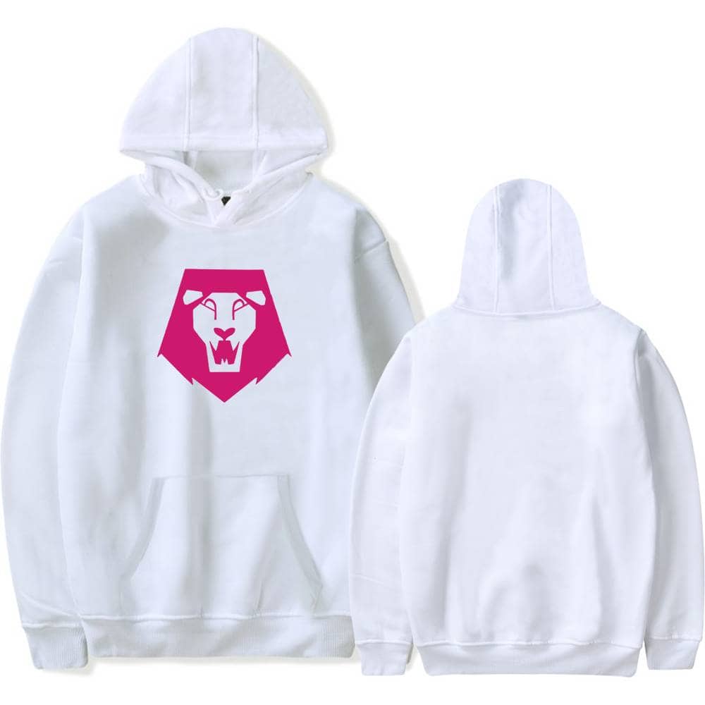 Hoodie with a pink lion face graphic, casual streetwear for a cool statement look.