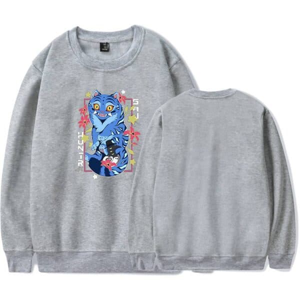 Blue tiger graphic sweatshirt, casual cool statement clothing for streetwear, inexpensive trendy oversized pullover, youth fashion, comfortable and stylish hoddie, affordable street style apparel, unisex gym or lounge wear, affordable casual street fashion, youthful trendy clothing, fun and unique design sweatshirt.