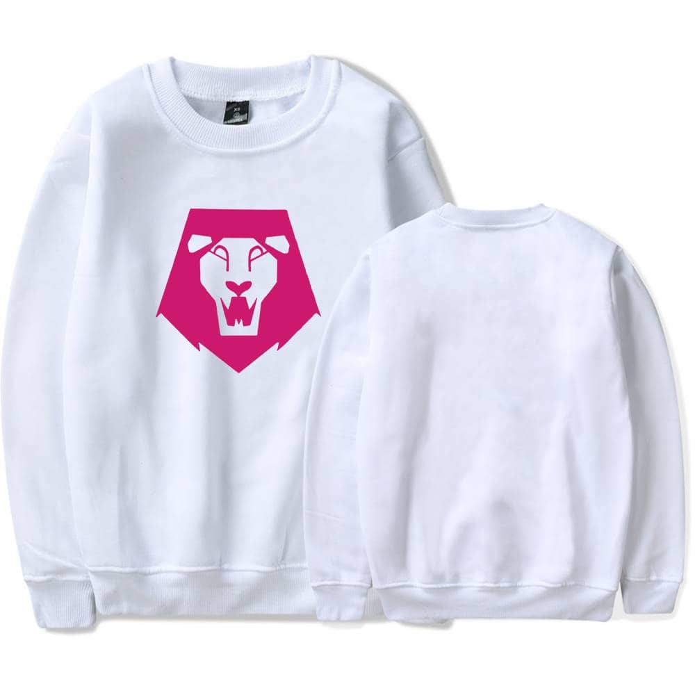 Hip hop lion graphic sweatshirt, white, casual streetwear, affordable trendy statement clothing, stylish comfortable casual wear.