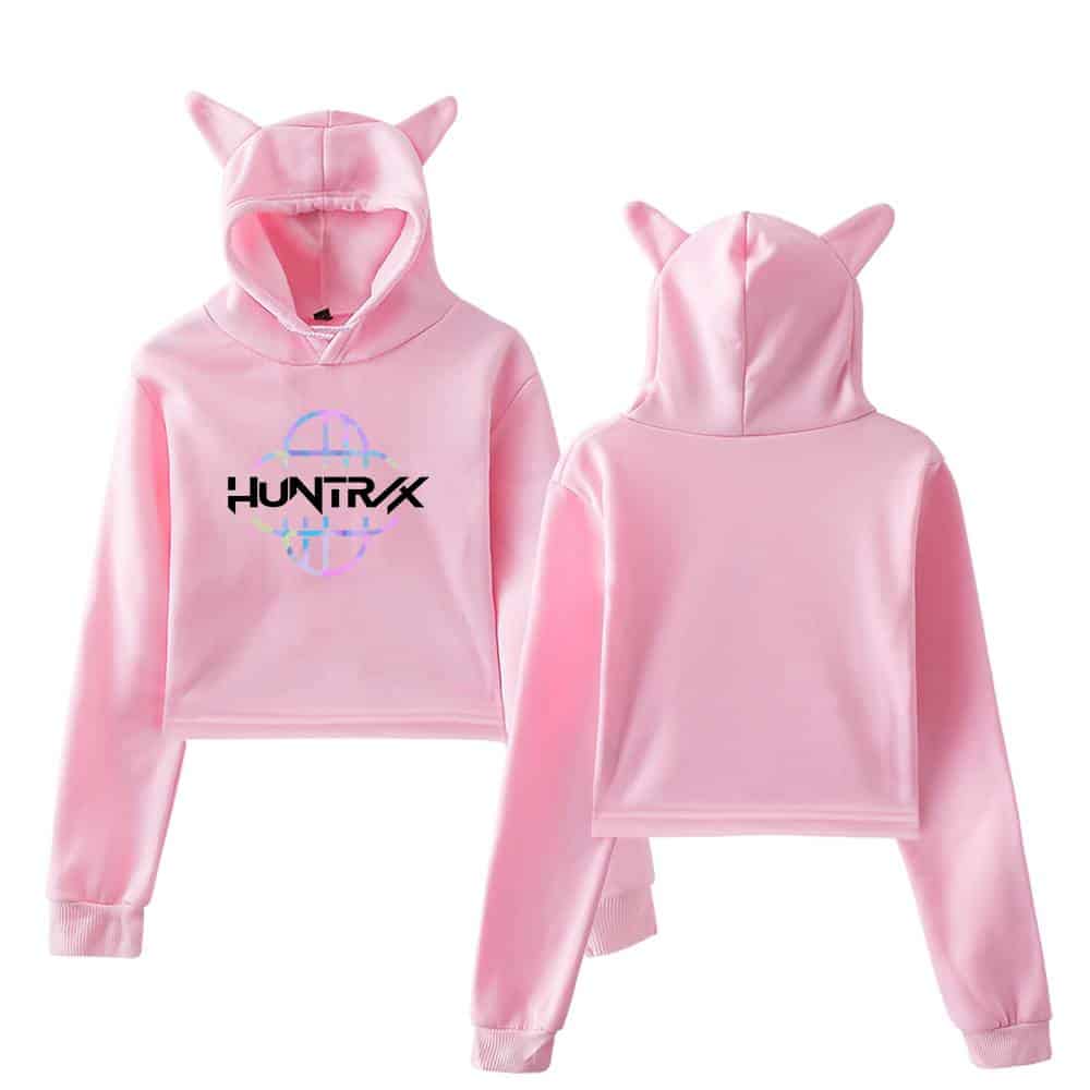 Hunnyx pink hoodie and sweatpants set with cute animal ears and digital logo design, perfect for casual, cool, inexpensive, statement fashion.