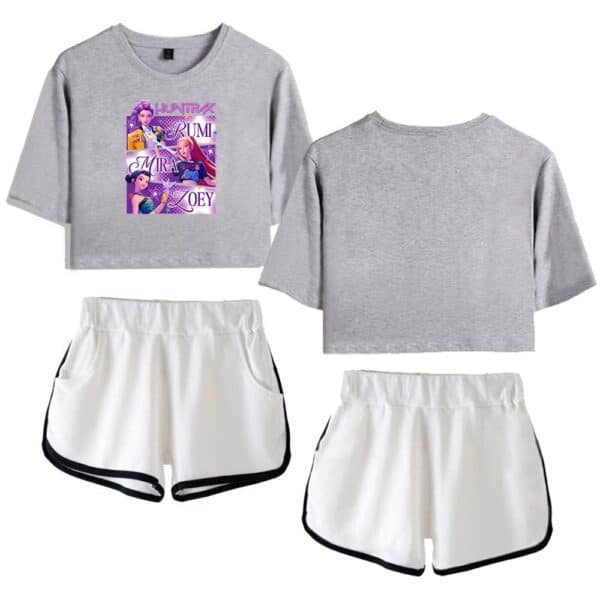 Gray cropped sweatshirt featuring animated character print with vibrant colors perfect for casual streetwear.