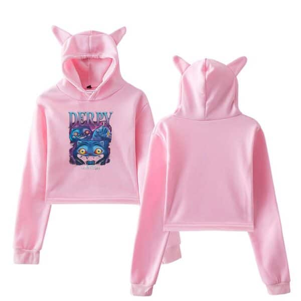 DERPY cartoon character hoodie with cute animal print, pink color, cozy fabric, and playful design. Perfect for casual wear, offering a fun and trendy look for teens and young adults.
