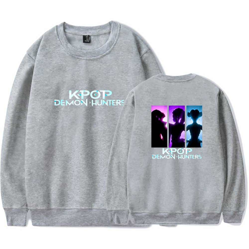 Kpop Demon Hunters sweatshirt, affordable and stylish, featuring a cool silhouette graphic design for fans of Kpop culture and streetwear fashion.