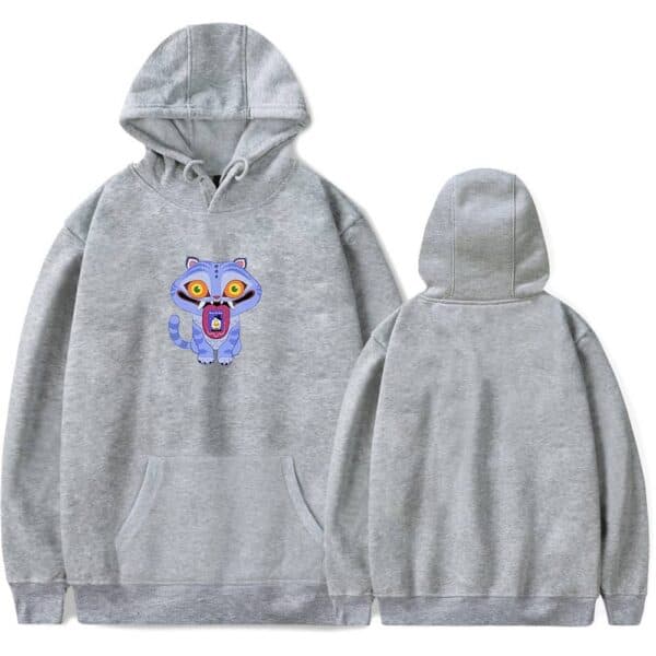 Blue cartoon tiger hoodie with vibrant colorful design, casual streetwear style, oversized fit, perfect for teens and young adults seeking affordable and trendy statement clothes.