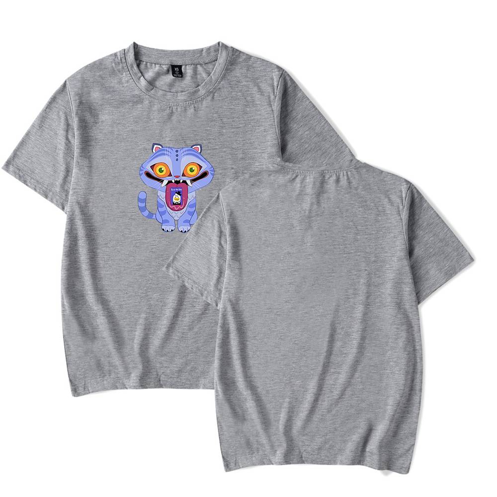 Comfy cool statement graphic t-shirt in gray with a colorful animated tiger design.