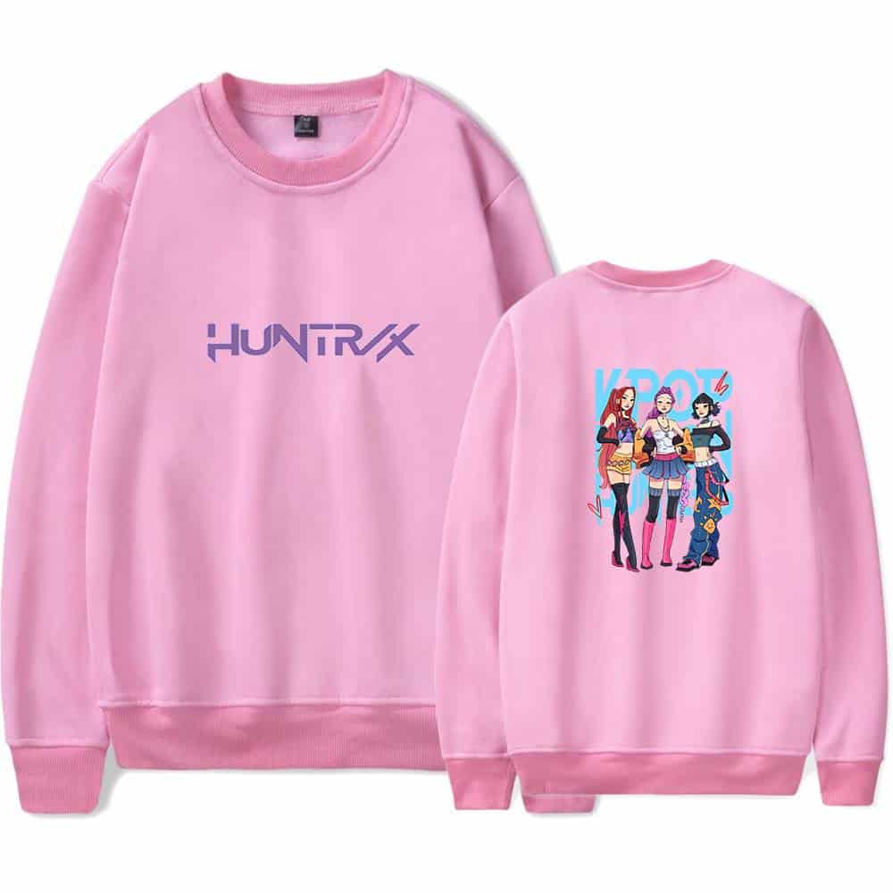 Hoodie with "HUNTRX" logo and stylish cartoon girls graphic, trendy and affordable streetwear for everyday casual wear.