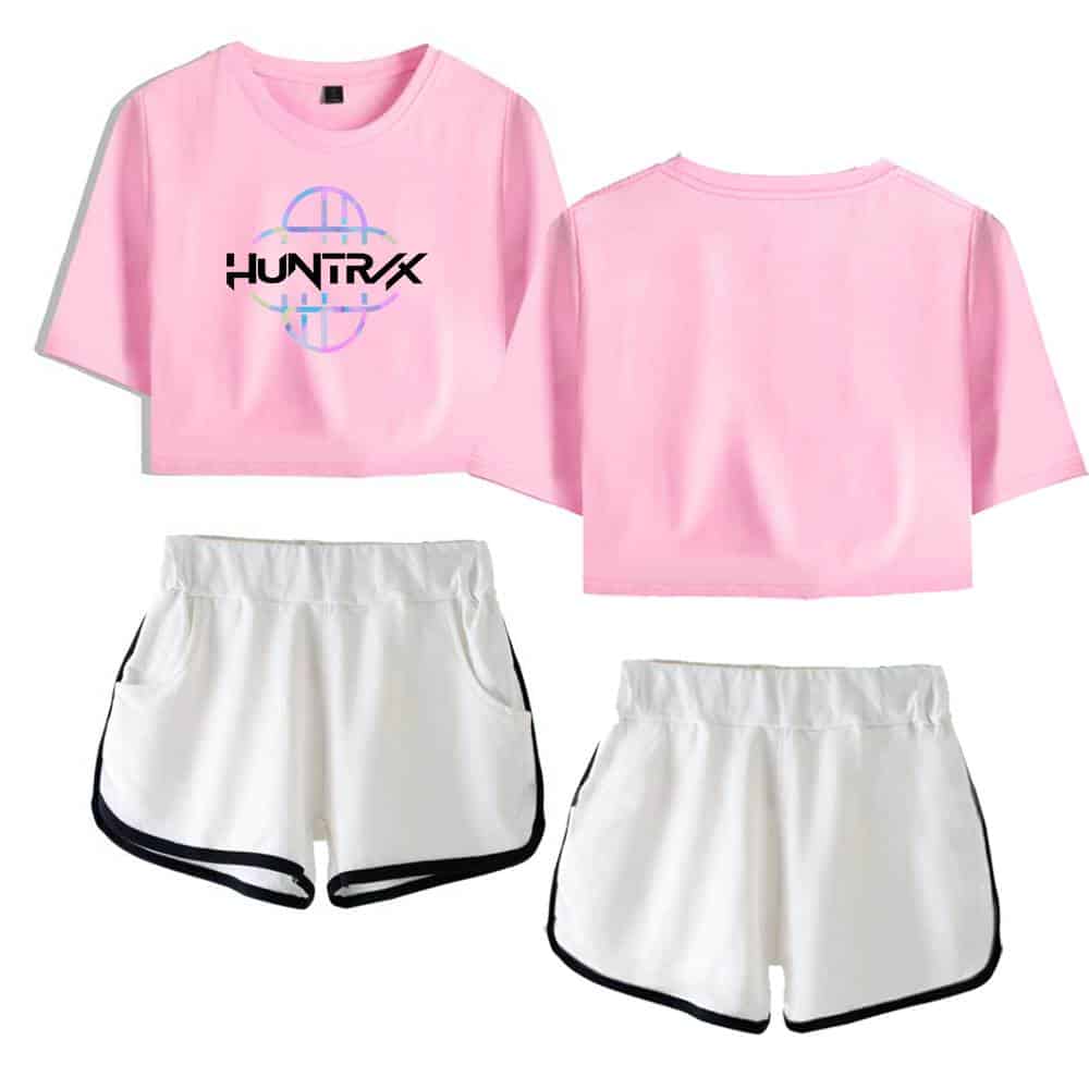 Hunting pink crop top and white sporty shorts set, casual and trendy, perfect for a stylish, affordable streetwear look.