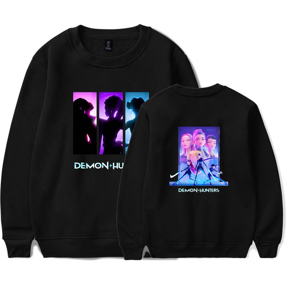 Demon hunter anime graphic sweatshirts, unisex casual streetwear, trendy and affordable cool statement clothes, perfect for fans of animated series and gaming culture, available in various sizes.