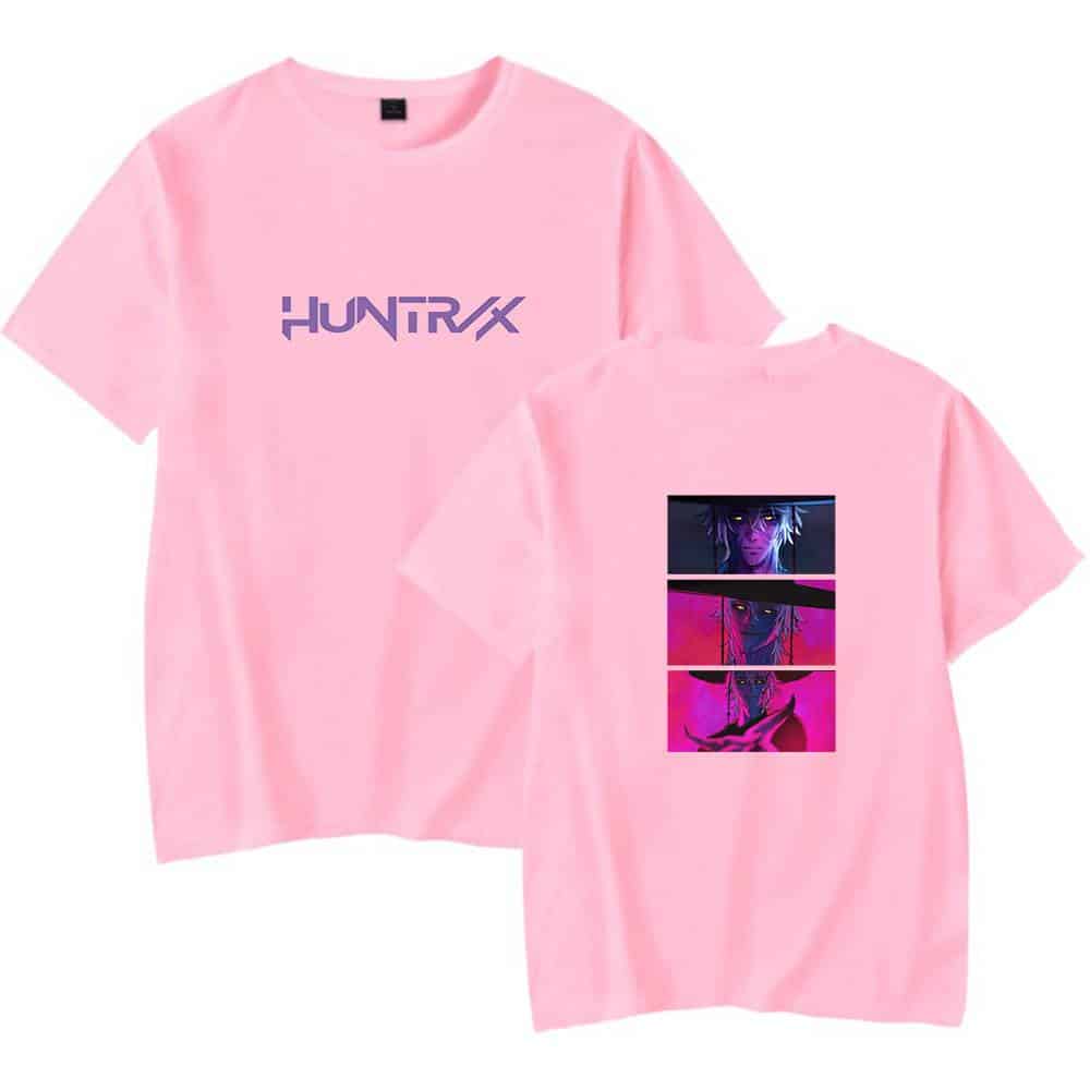 HUNTRX graphic pink t-shirt with streetwear design, vibrant colors, stylish and affordable for casual fashion.