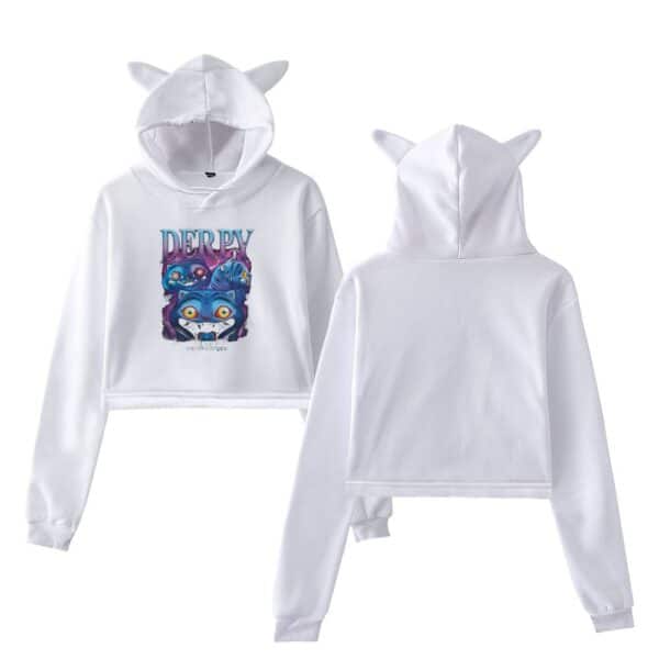 Derry cartoon character hoodie with animal ears, trendy and affordable streetwear for kids.
