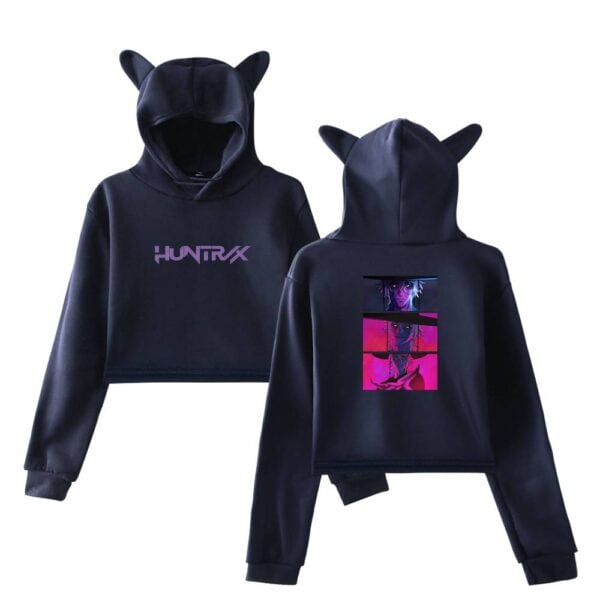 Hoodie with cat ears and cyberpunk graphic, trendy streetwear style, perfect for cool, affordable, statement outfits.