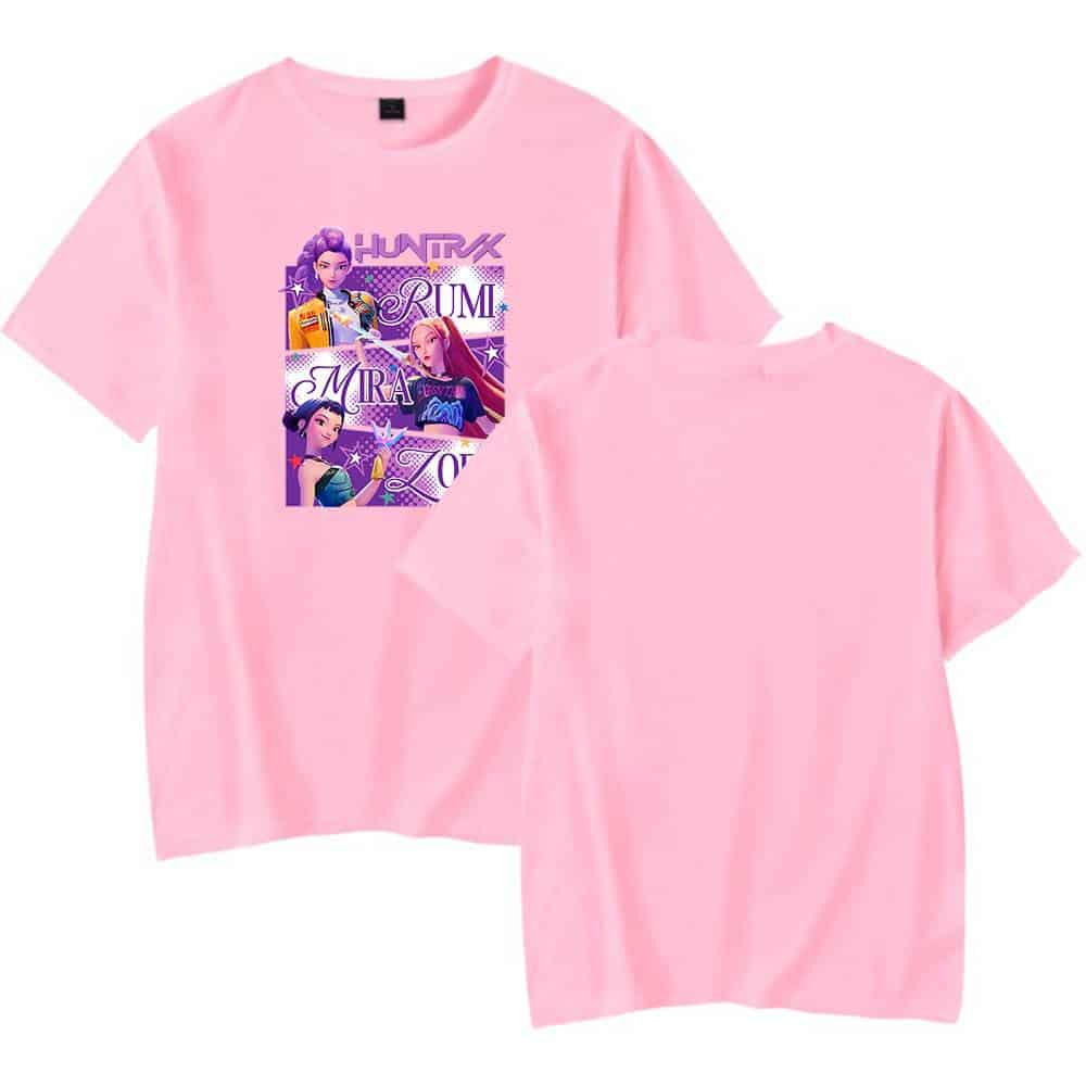 Holographic girls cartoon graphic tee in pastel pink, featuring vibrant characters and bold text for a trendy, inexpensive fashion statement. Perfect for casual wear and expressing unique style.