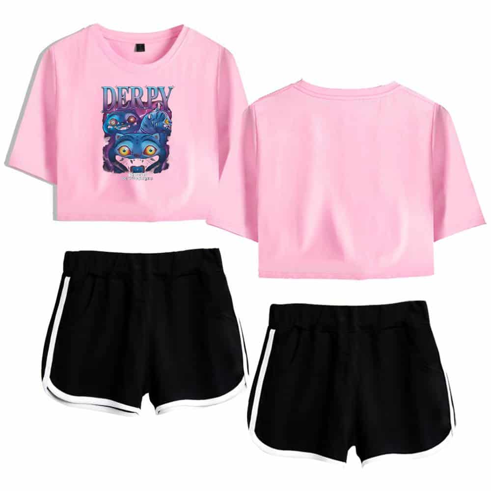 Comfy edgy graphic crop top and athletic shorts set, cute trendy outfits for casual wear.