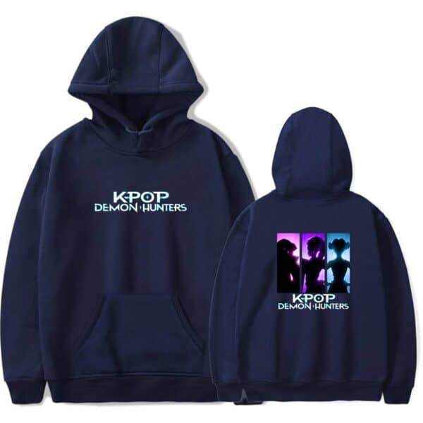 KPOP Demon Hunters hoodie with stylish silhouettes and vibrant colors, affordable and trendy for fans of KPOP fashion and streetwear. Perfect for a cool, casual look.