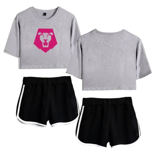 Comfy casual statement clothes with lion graphic cropped t-shirt and athletic shorts in black and white, perfect for a trendy and affordable streetwear look.