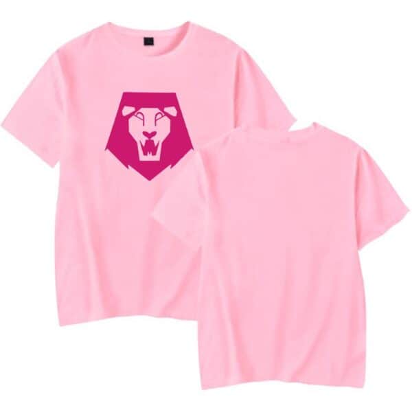 Pink casual statement t-shirt with a bold lion graphic print, perfect for cool streetwear style, affordable price, trendy and comfortable casual wear for everyday fashion.