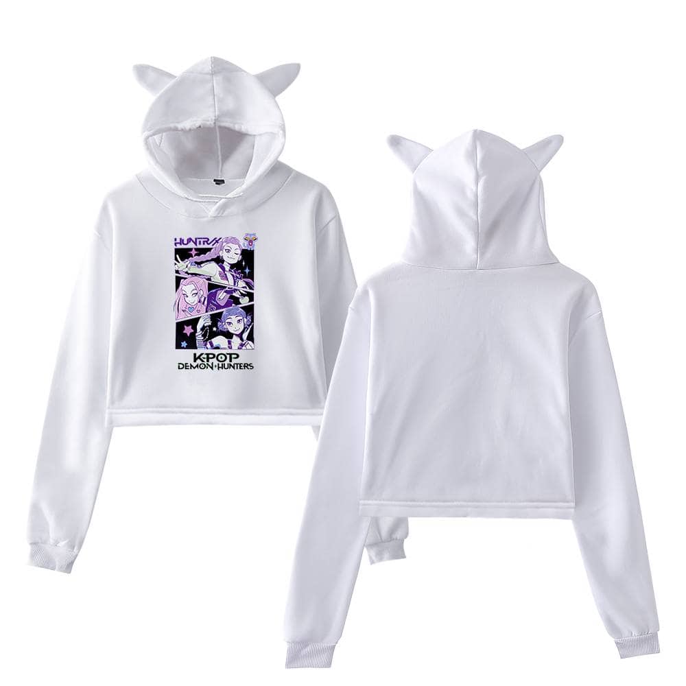 White kawaii hoodie with cat ears and anime graphic print, casual streetwear style.