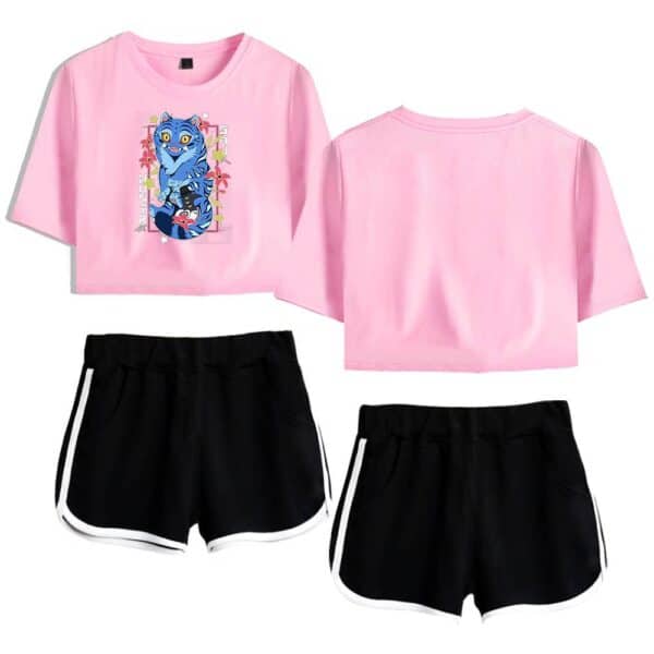 Blue cartoon tiger graphic t-shirt in pink, casual and trendy for everyday wear.