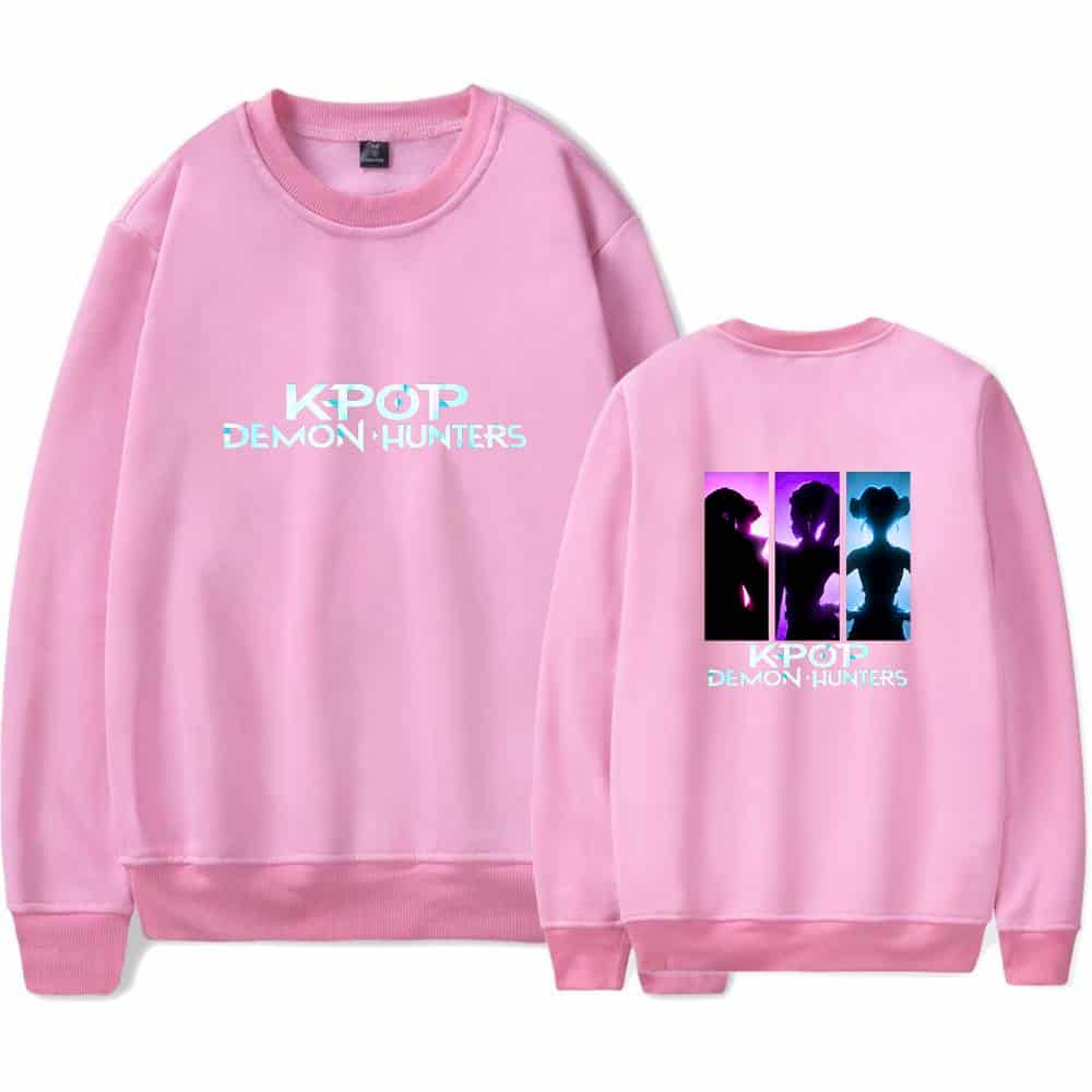 K-pop Demon Hunters sweatshirt, pink casual cool statement clothing for fans of trendy and affordable streetwear style.